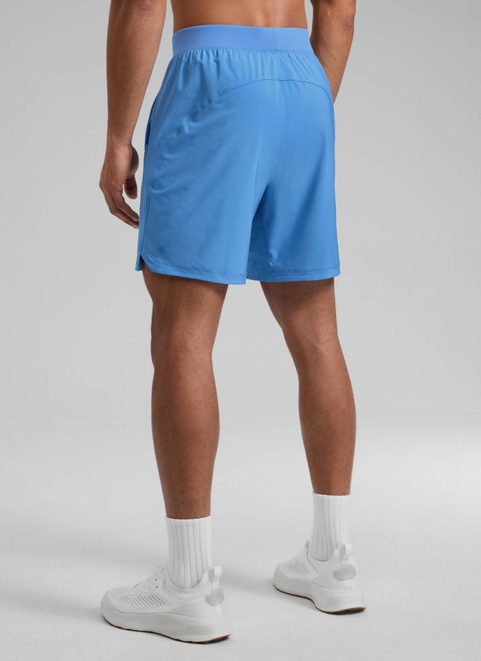 CRZ YOGA Man's Feathery-Fit Soft Training Mid Rise Linerless Shorts 7" Party Blue