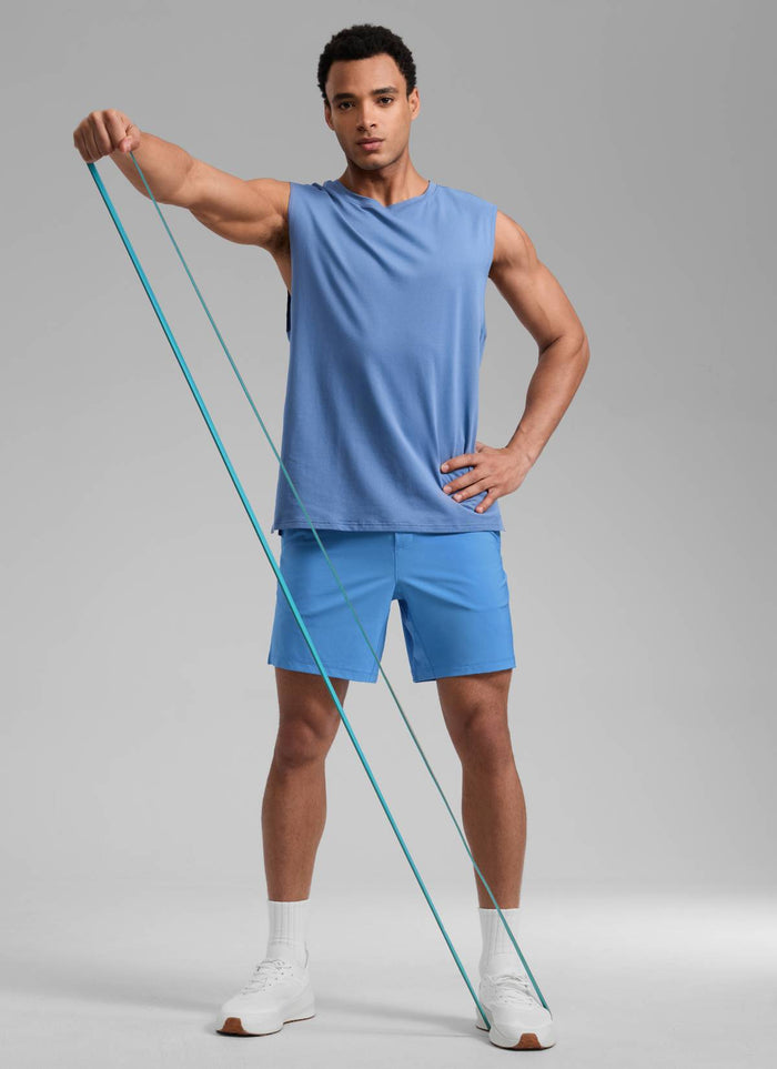 CRZ YOGA Man's Feathery-Fit Soft Training Mid Rise Linerless Shorts 7" Party Blue