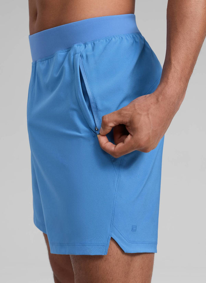 CRZ YOGA Man's Feathery-Fit Soft Training Mid Rise Linerless Shorts 7" Party Blue
