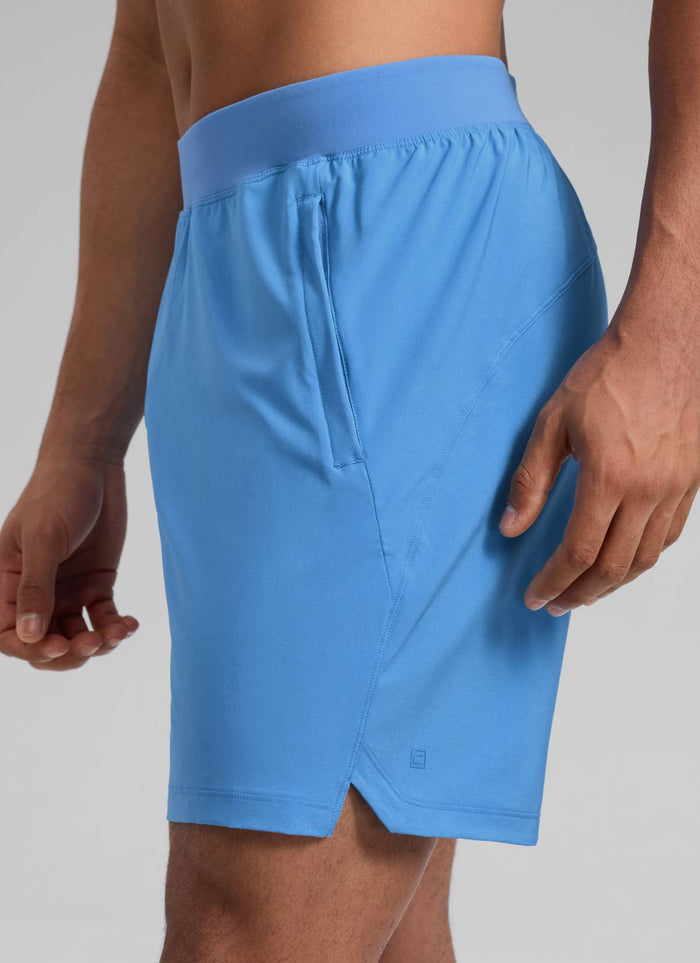 CRZ YOGA Man's Feathery-Fit Soft Training Mid Rise Linerless Shorts 7" Party Blue