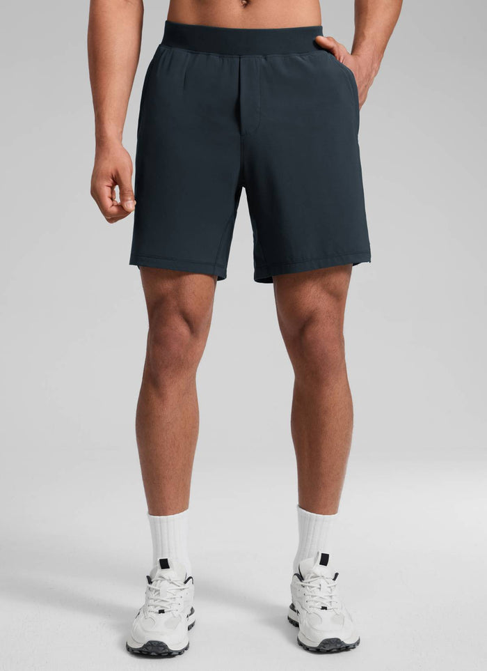 CRZ YOGA Man's Feathery-Fit Soft Training Mid Rise Linerless Shorts 7" True Navy