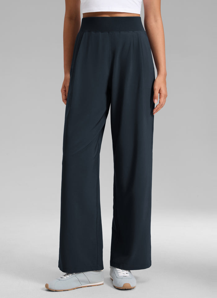 CRZ YOGA Women's Lightweight Flowy Lounge Wide Leg Pocket Pants 30" True Navy