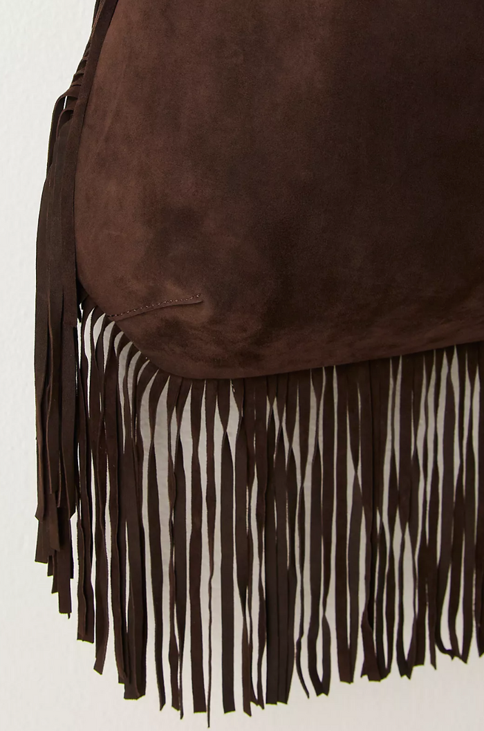 Free People Finn Fringe Shoulder Bag Espresso on a white background