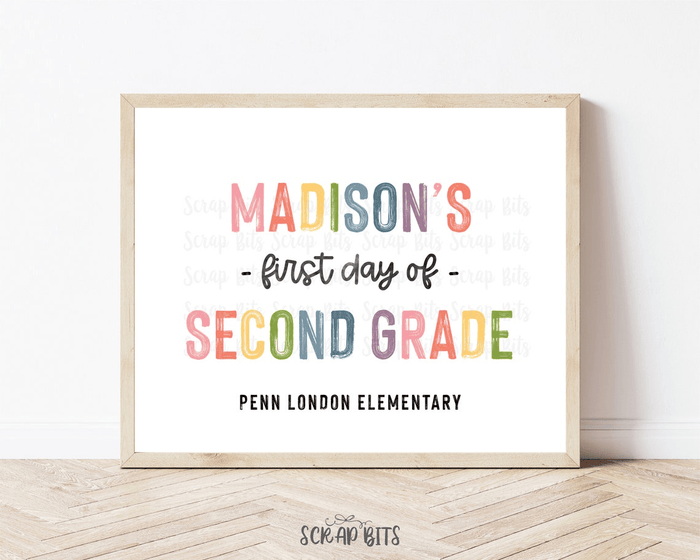 First Day of School Sign, Pastel Rainbow Paintstroke, Instant Download Editable Template - Scrap Bits