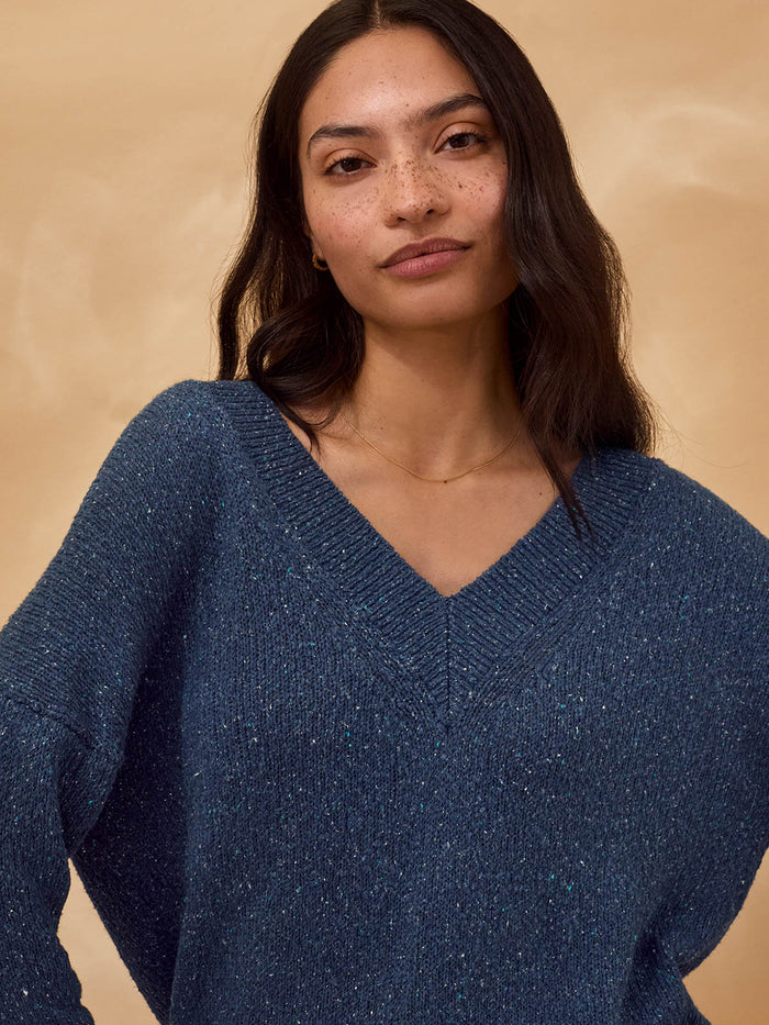 Flecked Cotton Silk Blend V Neck Jumper