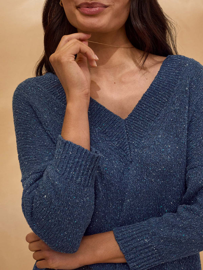 Flecked Cotton Silk Blend V Neck Jumper