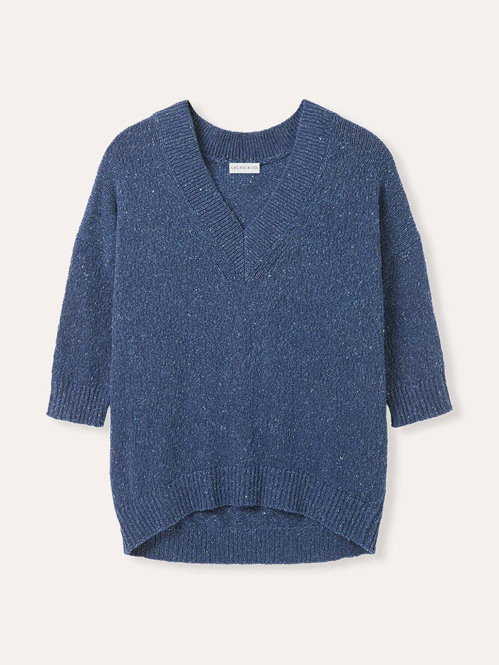 Flecked Cotton Silk Blend V Neck Jumper