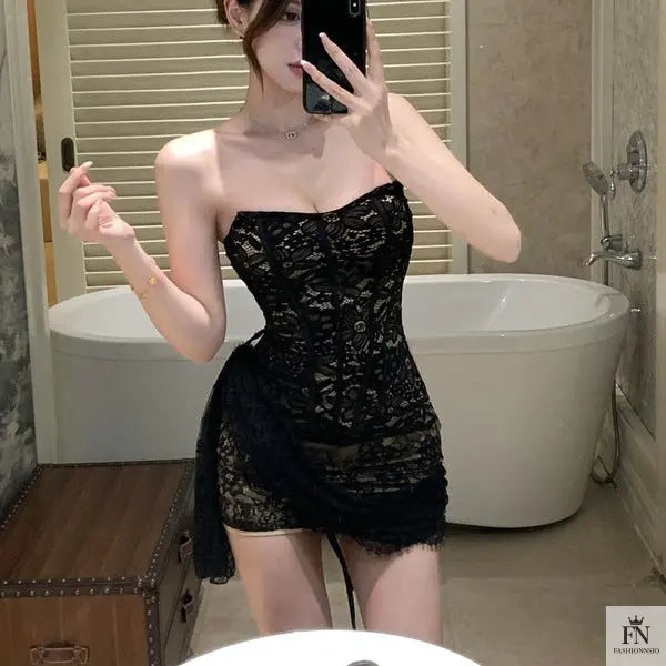 Floral Lace Tube Mini Dress - Fashionnsio