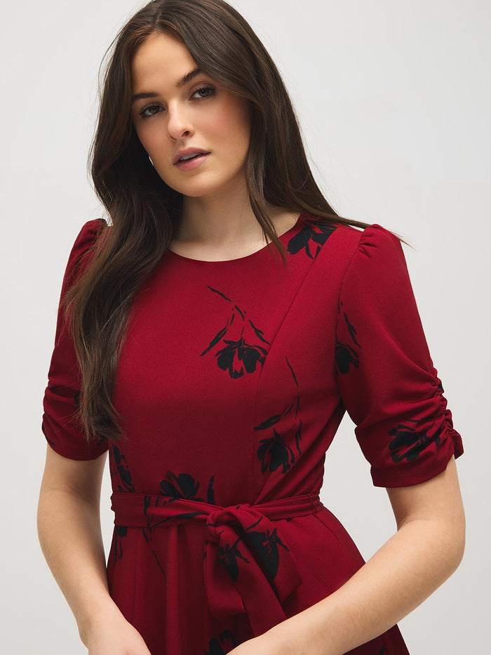 Floral Print Elbow Sleeve Midi Dress