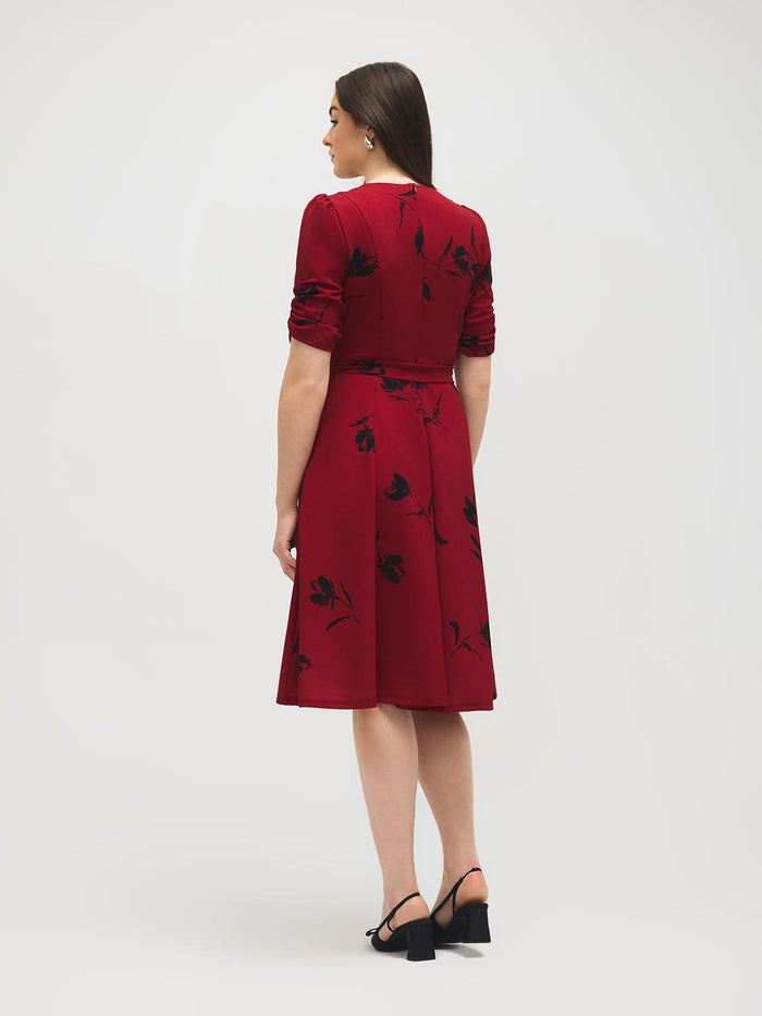 Floral Print Elbow Sleeve Midi Dress