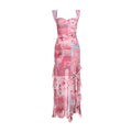Floral Print Long Ruffle Dress - Fashionnsio