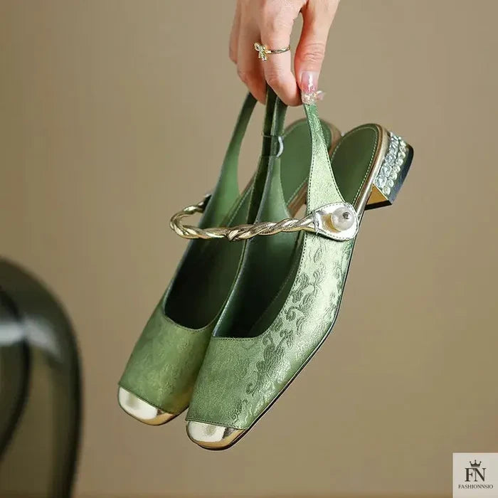 Floral Print Pearl Diamond Flats - Fashionnsio