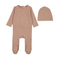 footie stripe print with beanie - dusty pink