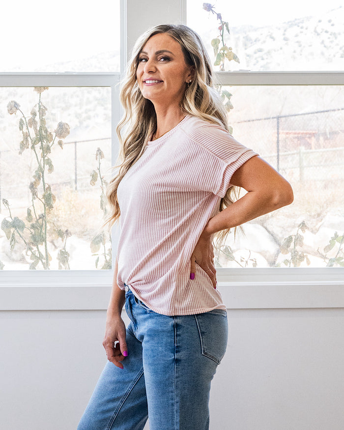 Gabby Contrast Corded Top - Pink Lovely Melody