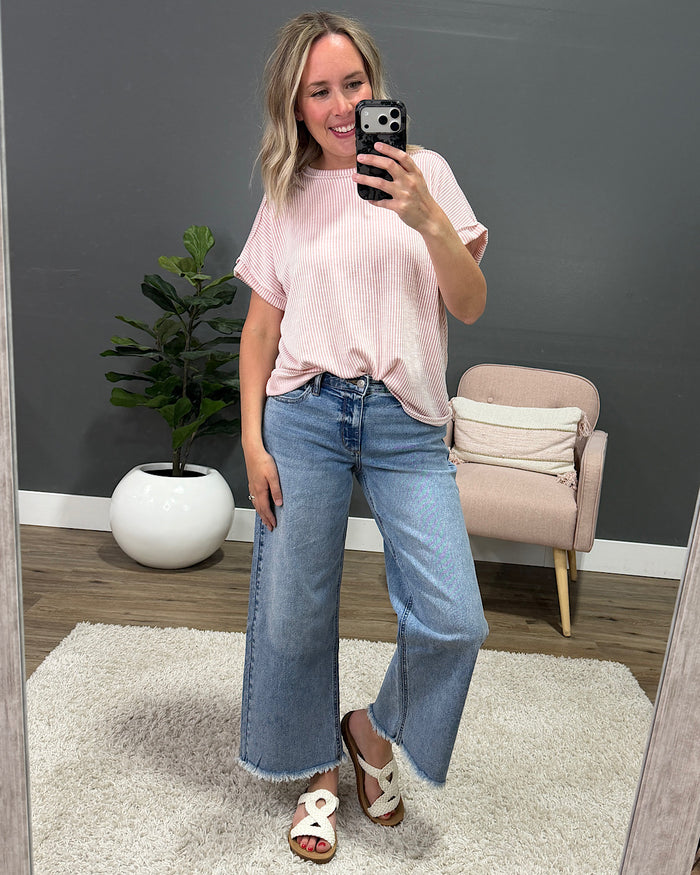 Gabby Contrast Corded Top - Pink Lovely Melody