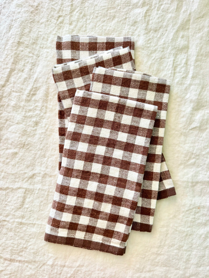 Gingham Belgian Linen Napkin -  Walnut - S/4