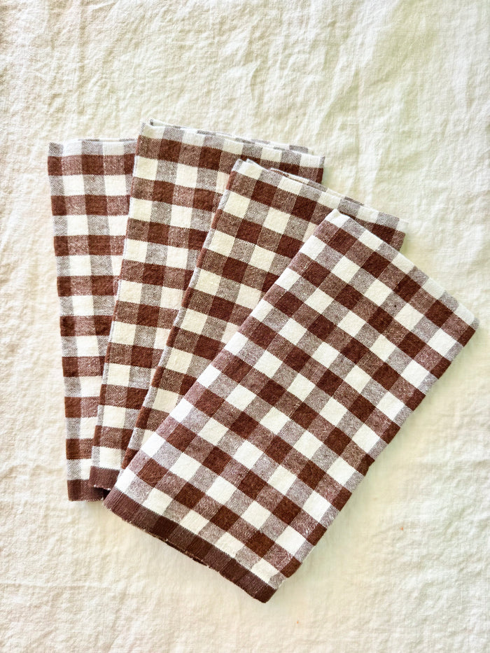 Gingham Belgian Linen Napkin -  Walnut - S/4