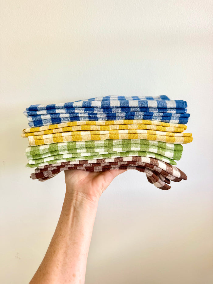 Gingham Belgian Linen Napkin -  Walnut - S/4