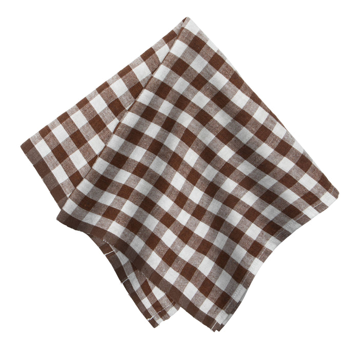 Gingham Belgian Linen Napkin -  Walnut - S/4