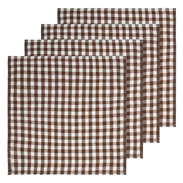 Gingham Belgian Linen Napkin -  Walnut - S/4