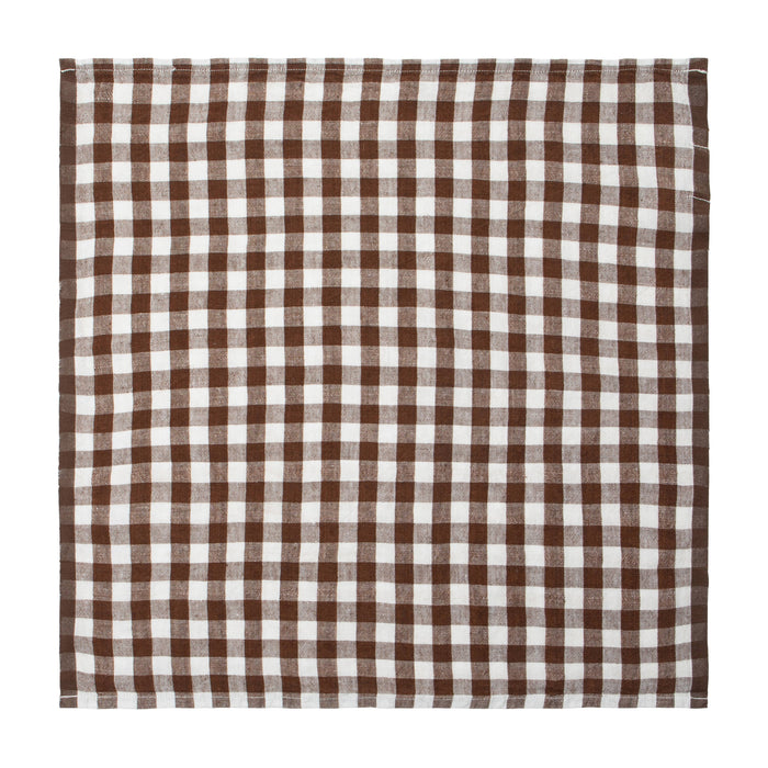 Gingham Belgian Linen Napkin -  Walnut - S/4