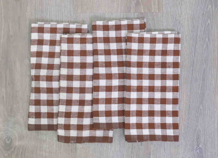 Gingham Belgian Linen Napkin -  Walnut - S/4