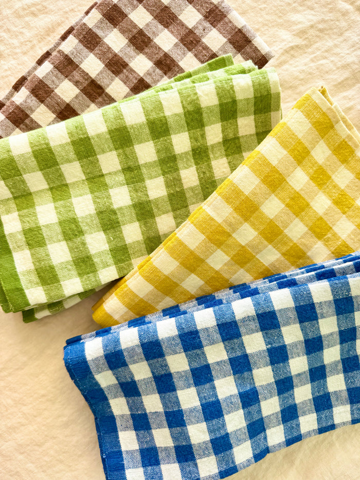 Gingham Belgian Linen Napkin-  Basil - Set of 4