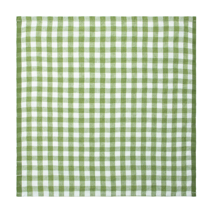 Gingham Belgian Linen Napkin-  Basil - Set of 4