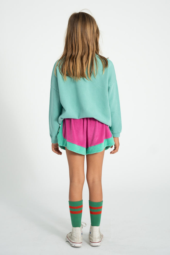 Girl fuchsia and green terry shorts