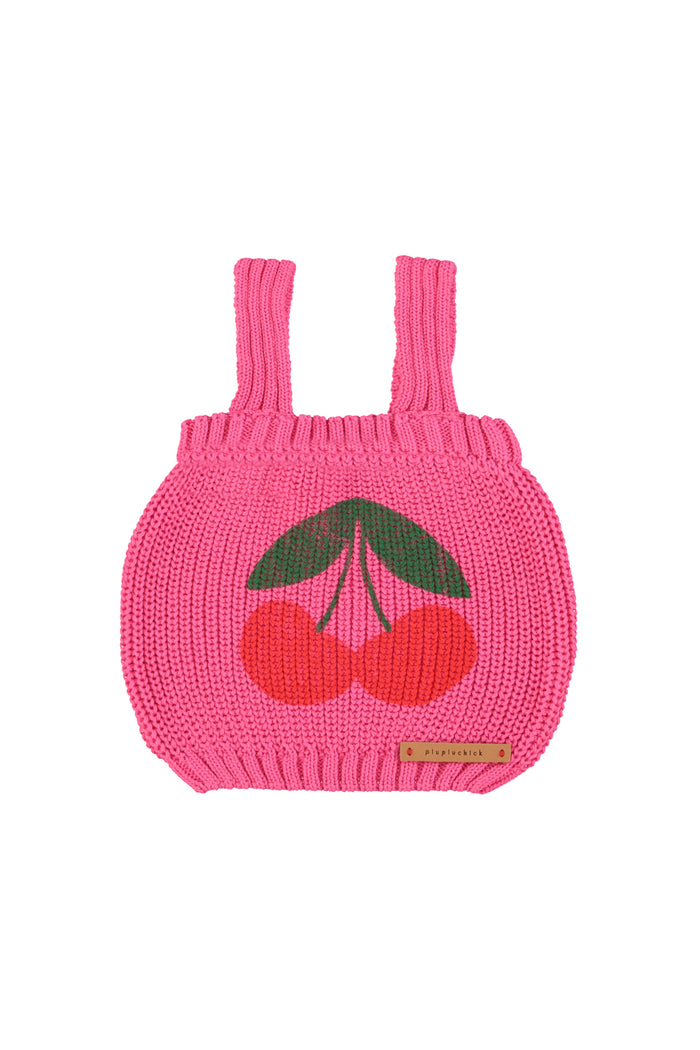 Girl pink knitted top with cherry print
