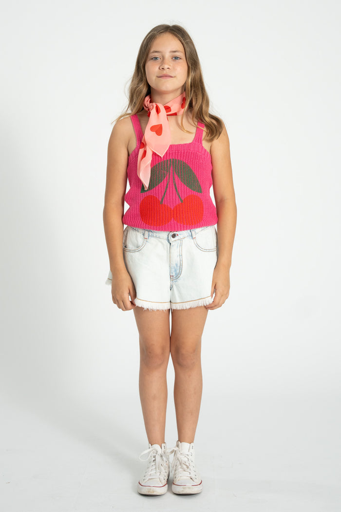 Girl pink knitted top with cherry print