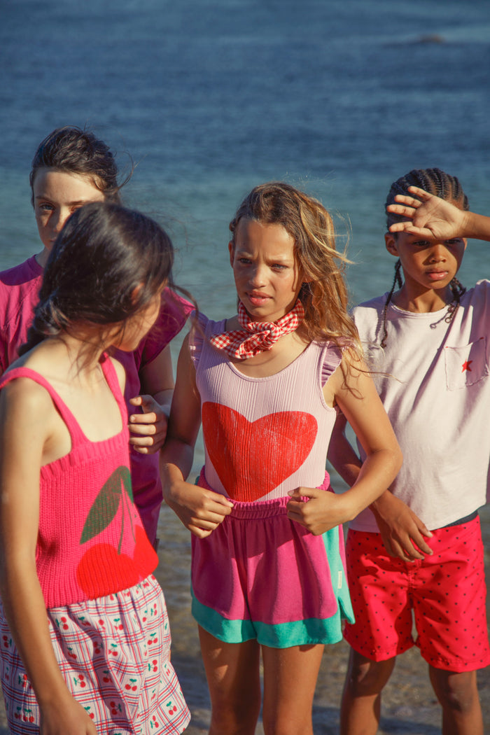 Girl pink knitted top with cherry print