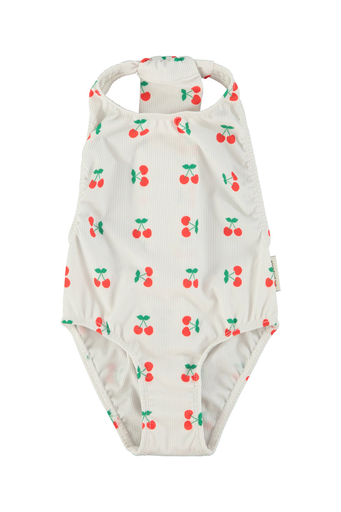 Girl Swimsuit with Back Bow in Cherry Print