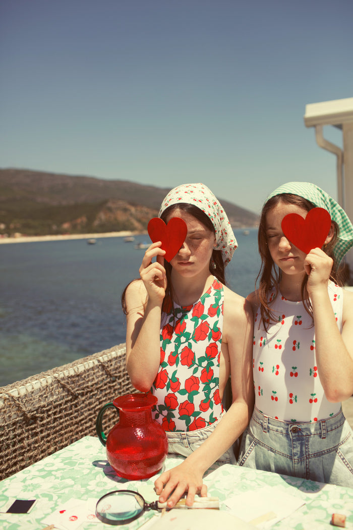 Girl Swimsuit with Back Bow in Cherry Print