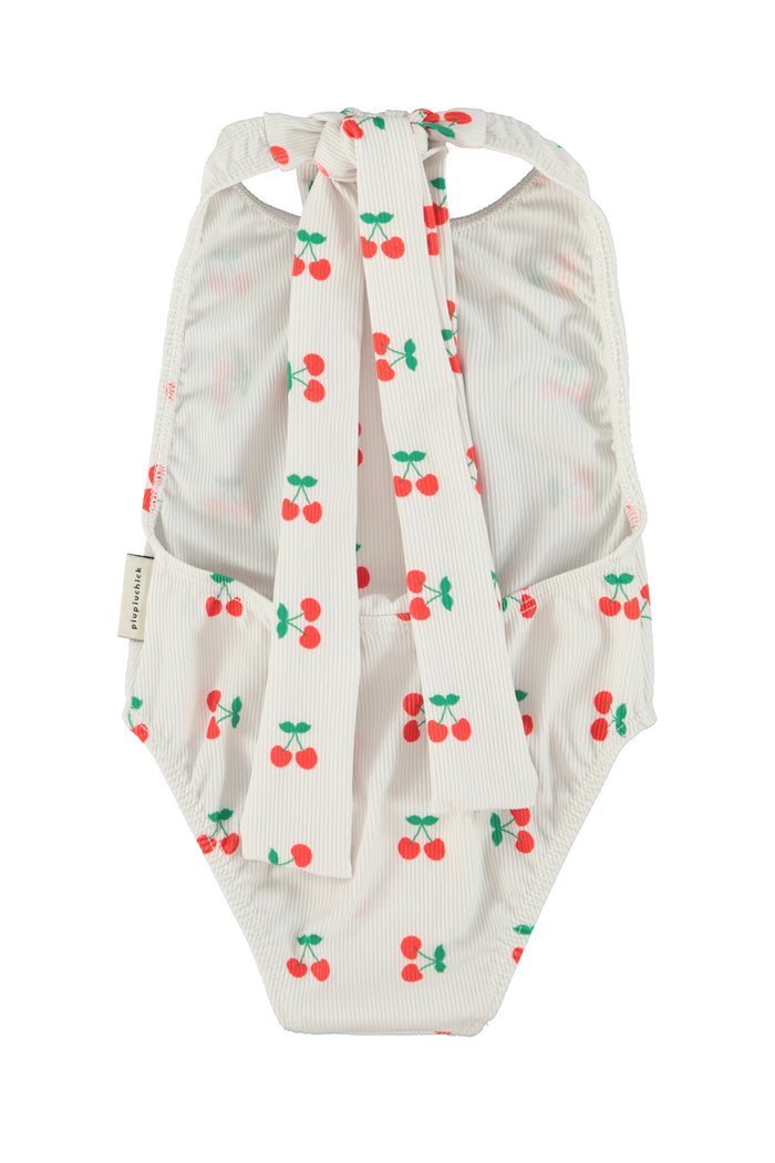 Girl Swimsuit with Back Bow in Cherry Print