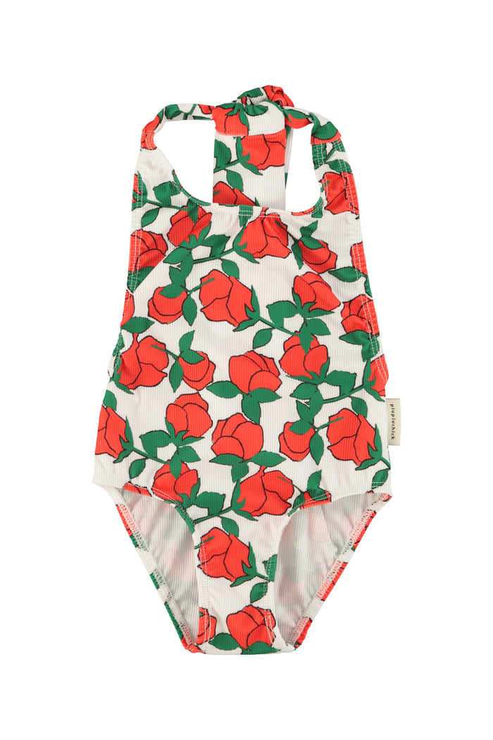 Girl Swimsuit with Back Bow in Rose Print