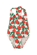 Girl Swimsuit with Back Bow in Rose Print