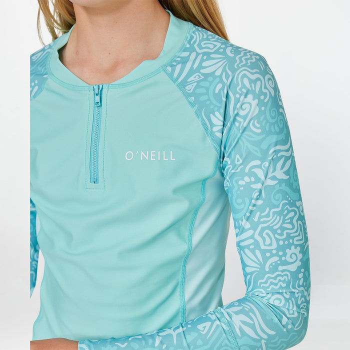 Girl's Bahia 1/4 Zip Long Sleeve Rash Vest - Tidepool