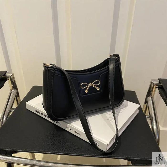 Gold Accent Bow Shoulder Bags - Fashionnsio