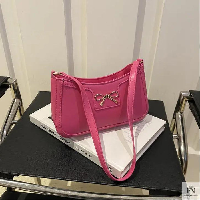 Gold Accent Bow Shoulder Bags - Fashionnsio