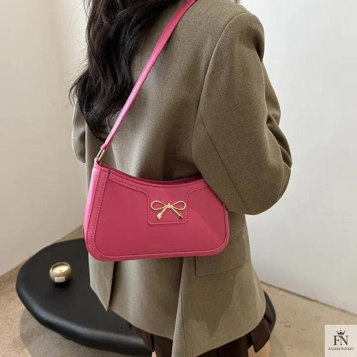 Gold Accent Bow Shoulder Bags - Fashionnsio
