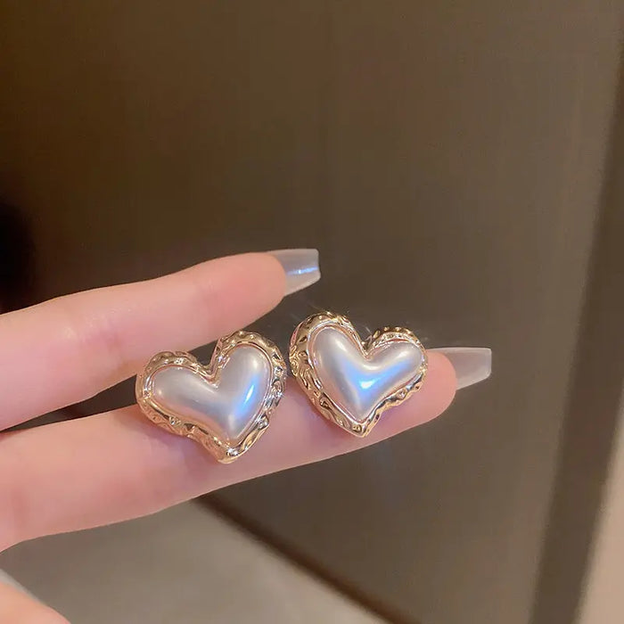 Gold Plated Heart Stud Earrings fashionnsio