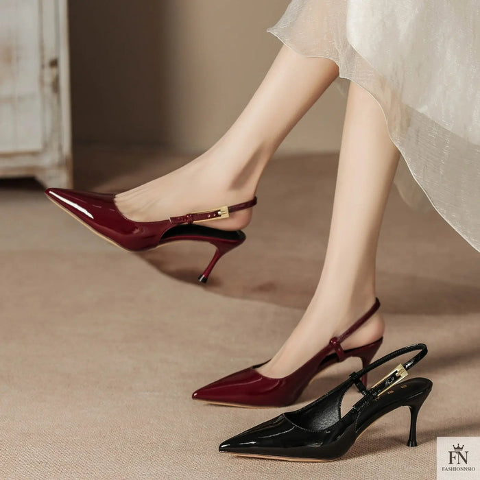 Golden Accent Strap Pointed Heels - Fashionnsio