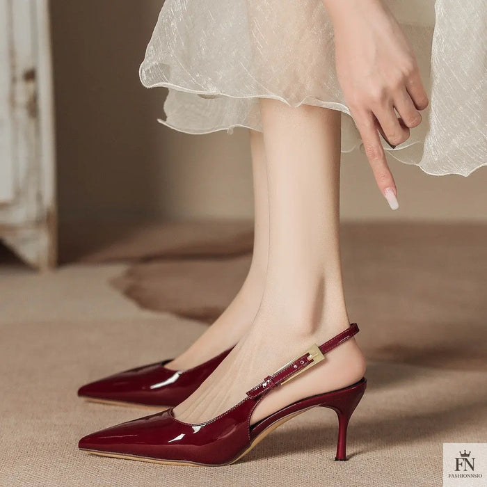 Golden Accent Strap Pointed Heels - Fashionnsio