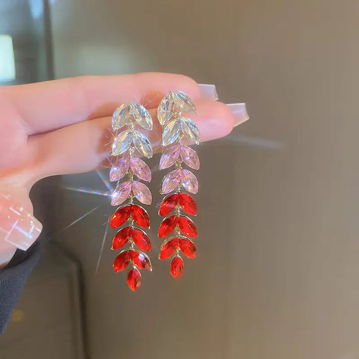 Gradient Diamond Leaves Long Earrings fashionnsio