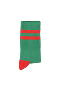 Green socks with red stripes