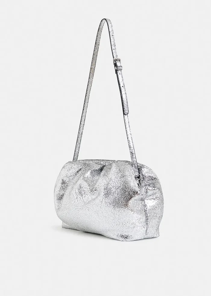 Essential Antwerp Hamaretto Pouch Silver with handle against white background