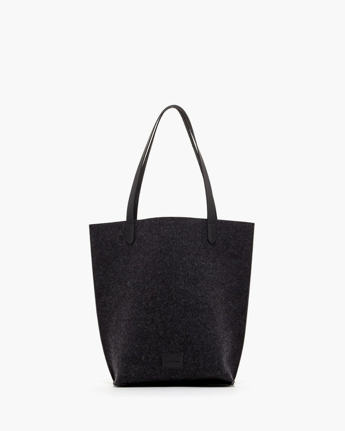 Hana Merino Wool Felt Tote, Charcoal Felt / Black Leather
