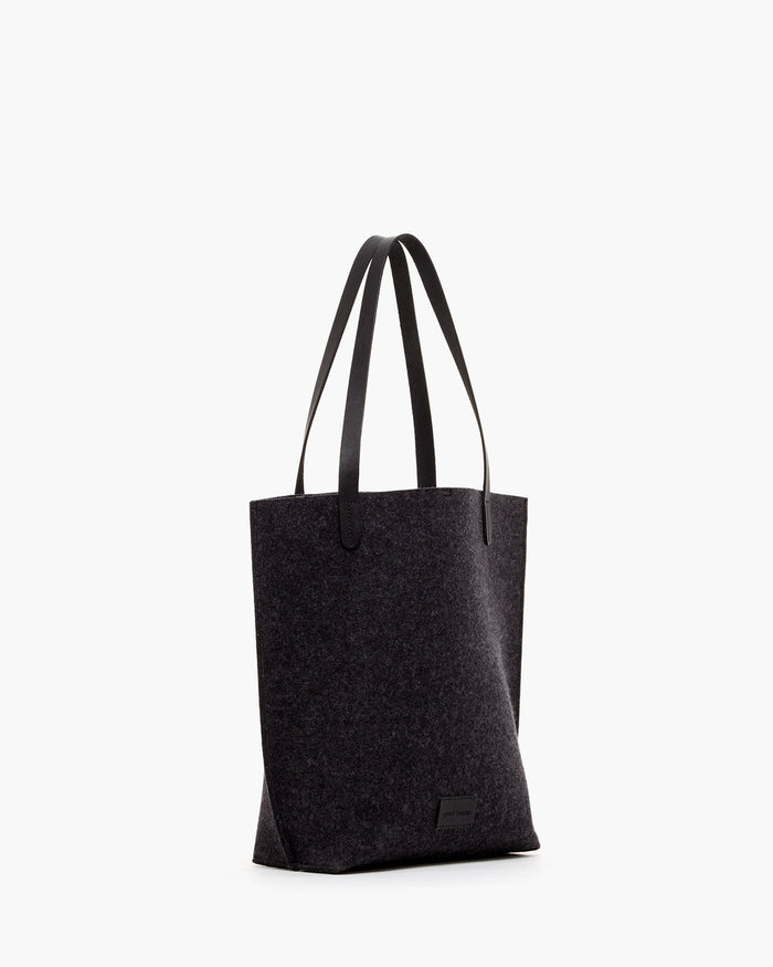 Hana Merino Wool Felt Tote, Charcoal Felt / Black Leather
