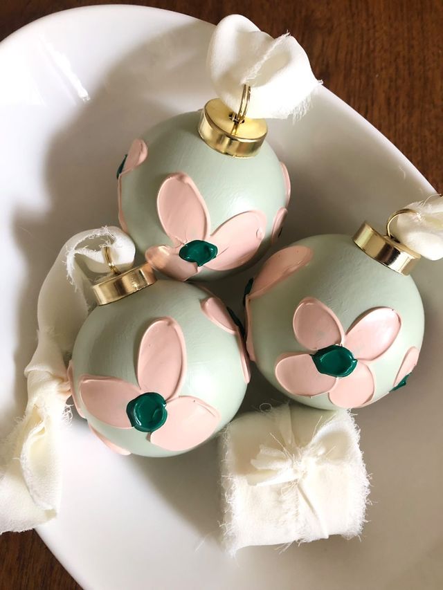 Hand-Painted Ceramic Ball Ornaments, Mint